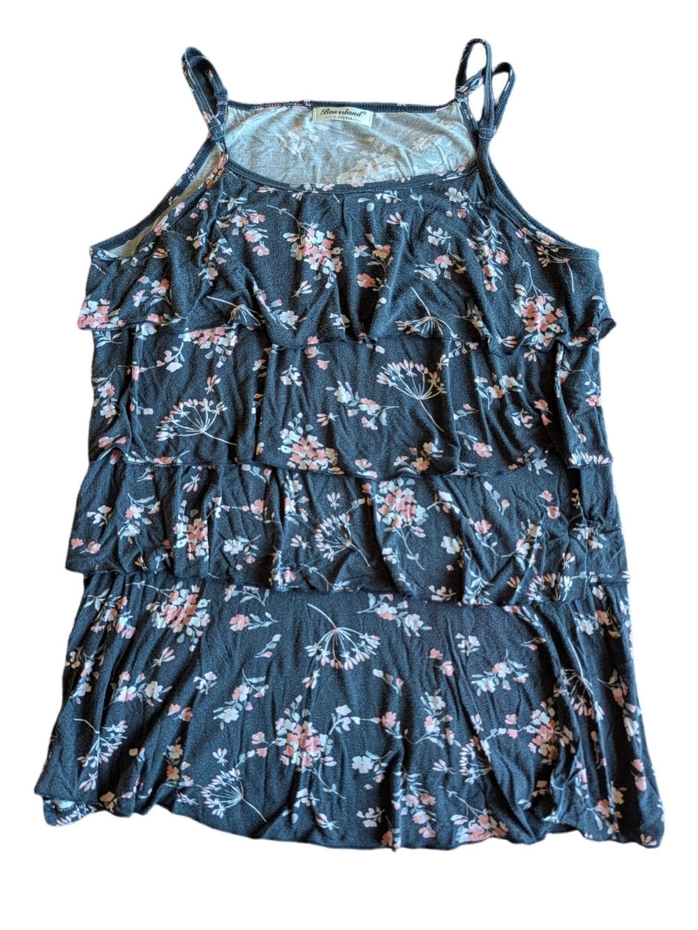 Women's Nursing Tank Top Bearsland Modal Floral Ruffled Summer Navy Large